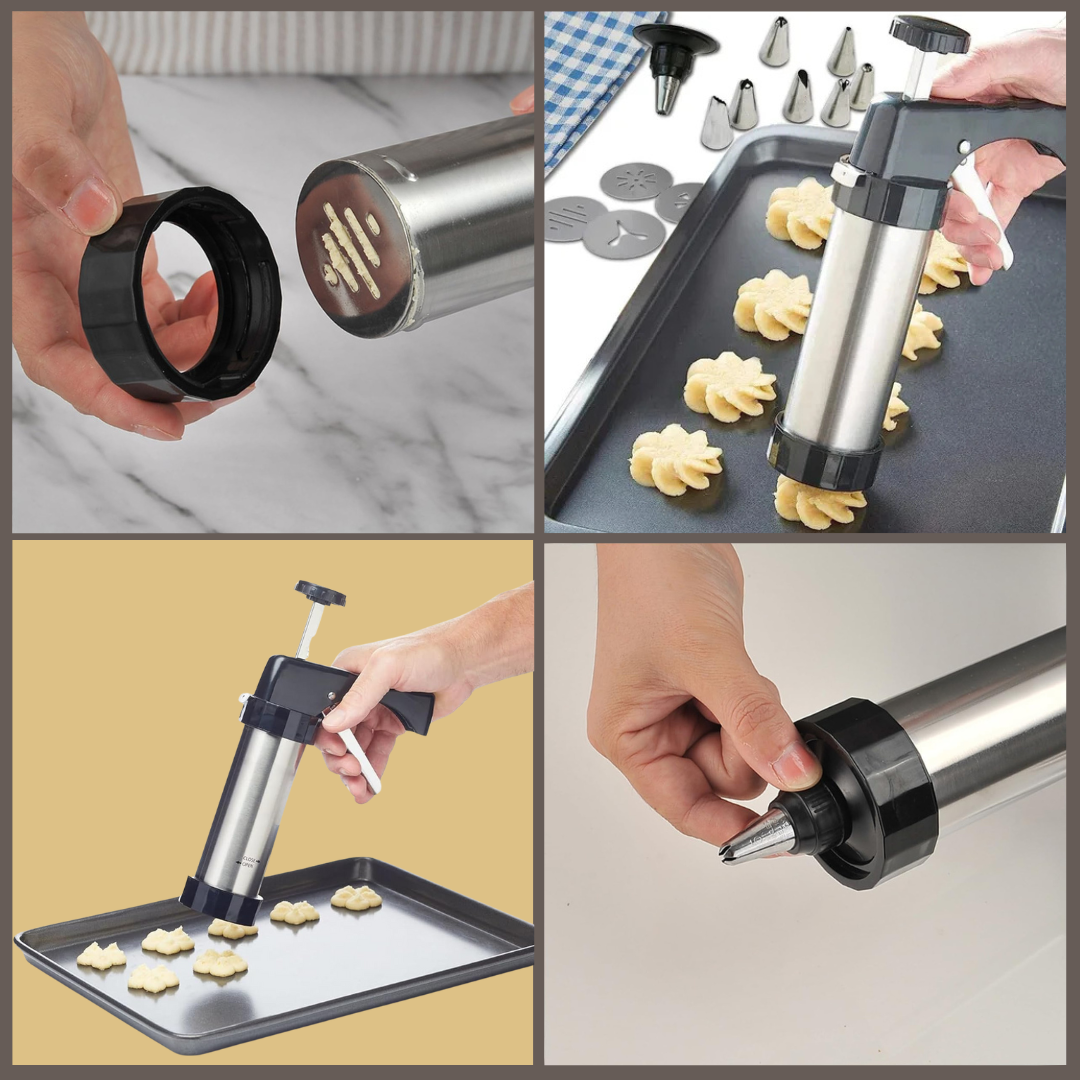 Prensa CookieMaster™ 3 en 1 - Acero inoxidable (+ 21 accesorios GRATIS)