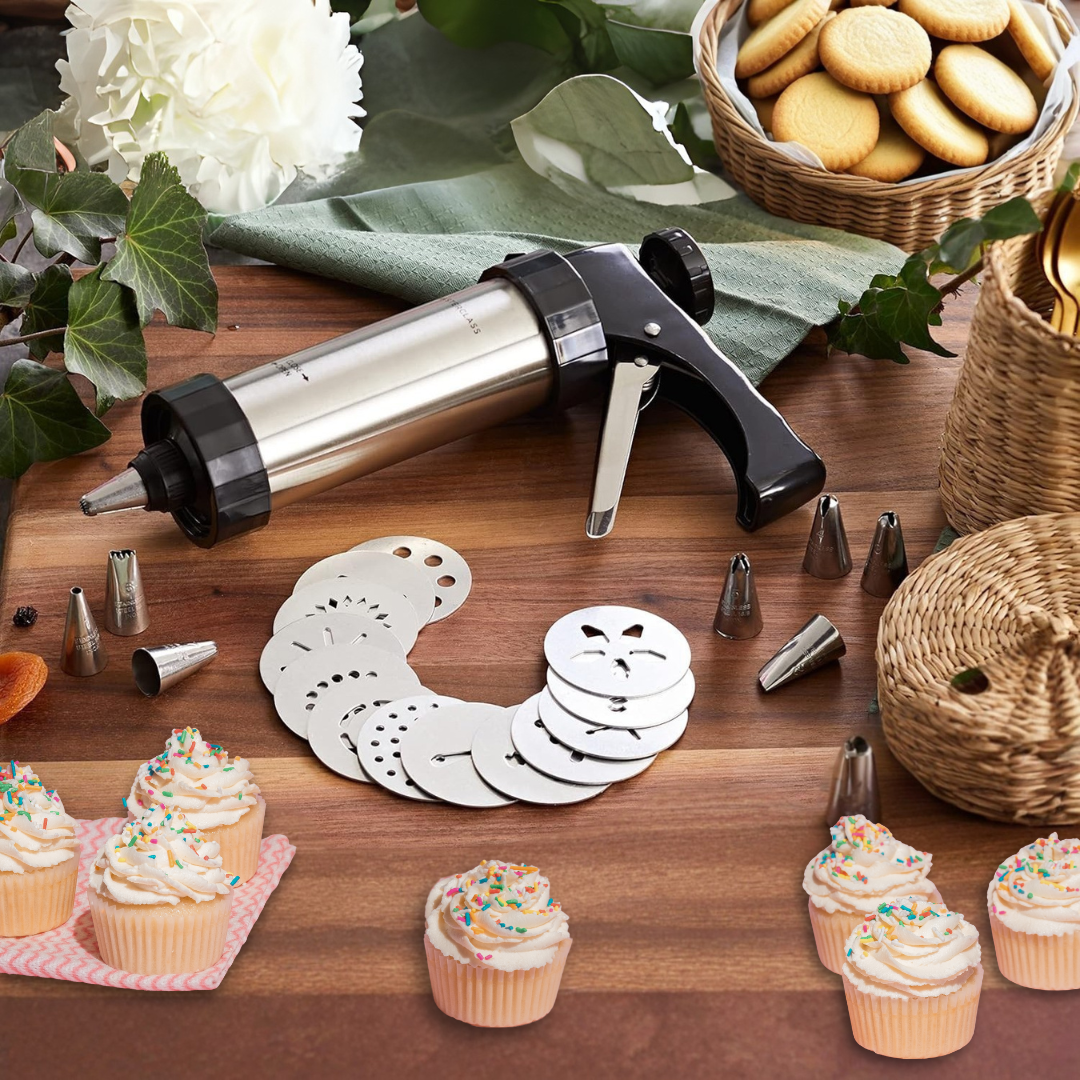 Prensa CookieMaster™ 3 en 1 - Acero inoxidable (+ 21 accesorios GRATIS)